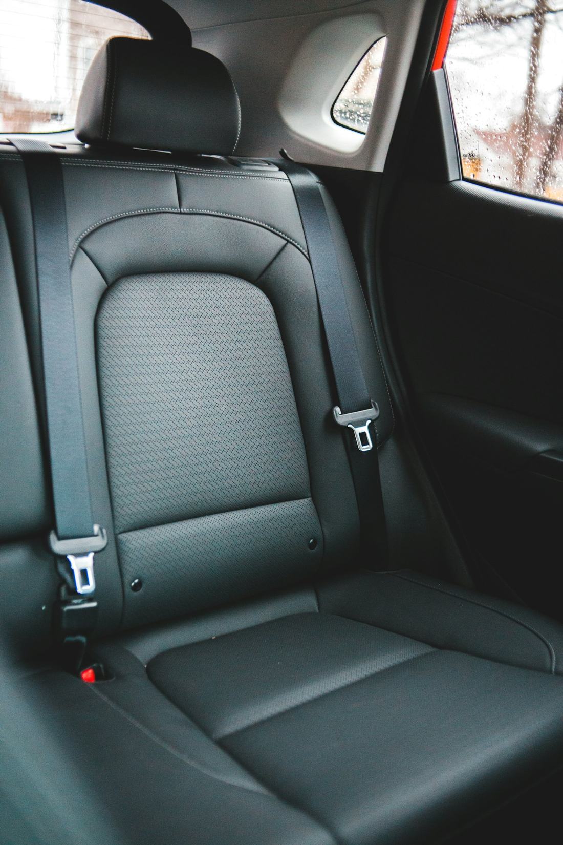 Black leather rear seat of a car